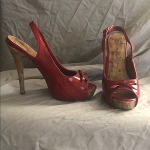 Red peep toe stilettos